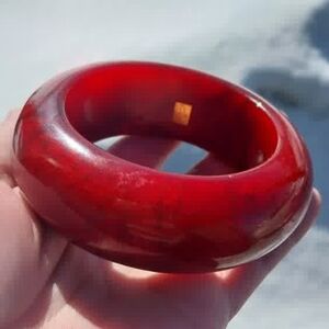 Vintage Bakelite Red Resin Dome Bangle Bracelet